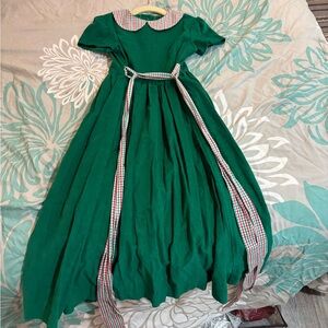 Green Plaid-Trim Kids Casual Dress